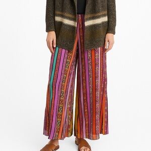 Taka By Takawear Wide Leg Pull On Multi Print Silk Pants Women's Size S